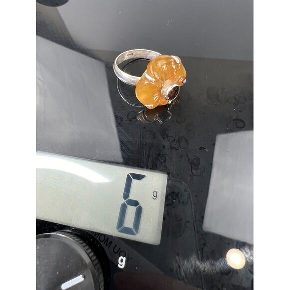 Unique Boho 925 Sterling Silver Orange Flower Ring Stone Semi Precious - Picture 7 of 10